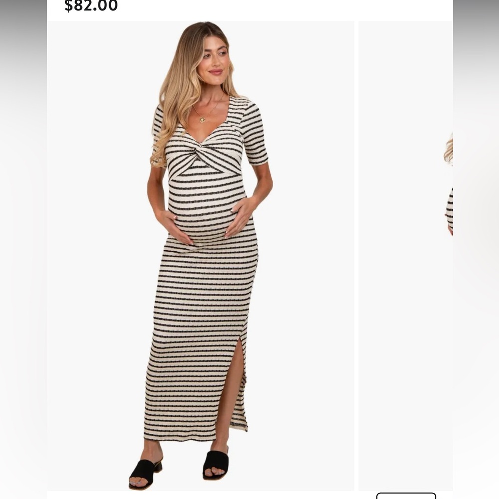 Pinkblush Black & White Striped Twist-Front Maxi Dress